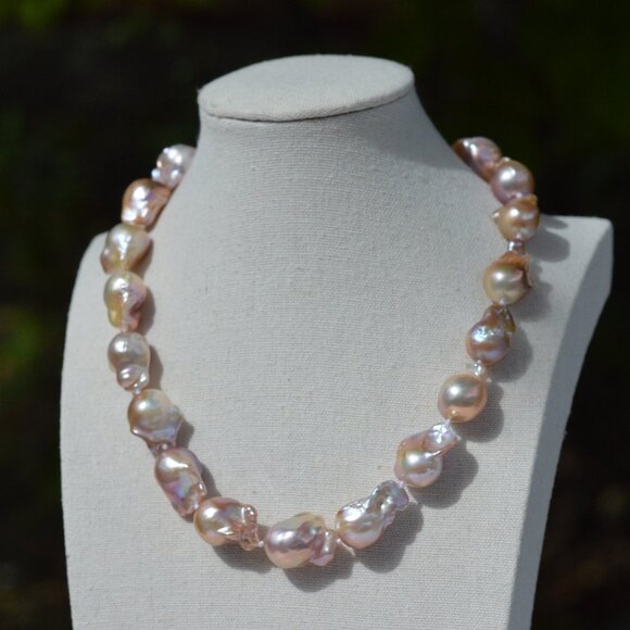 Metallic AAAA Flameball Baroque Pearl Necklace – 17" - Picture 6 of 12